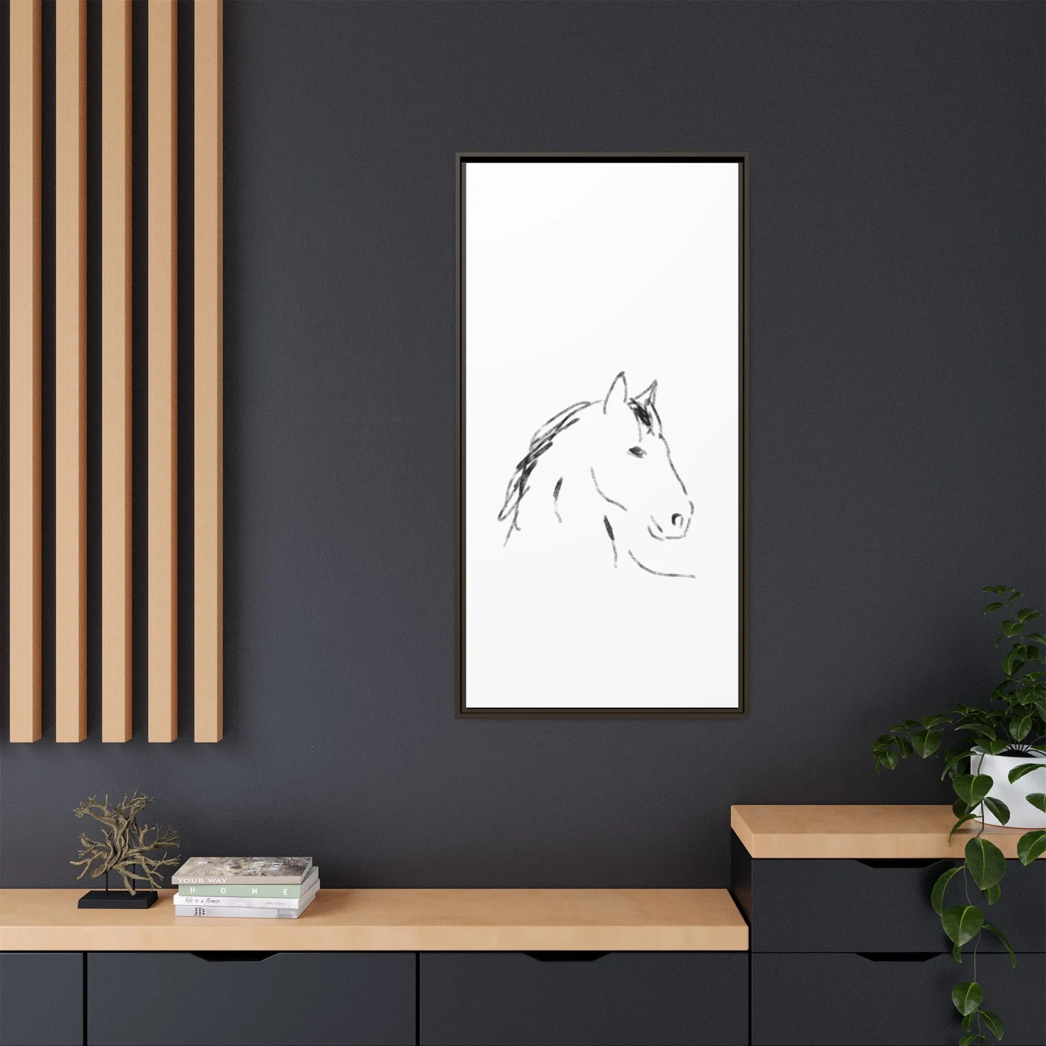 "Horse" - Artistic Framed Canvas - Modern Minimalist Line Art