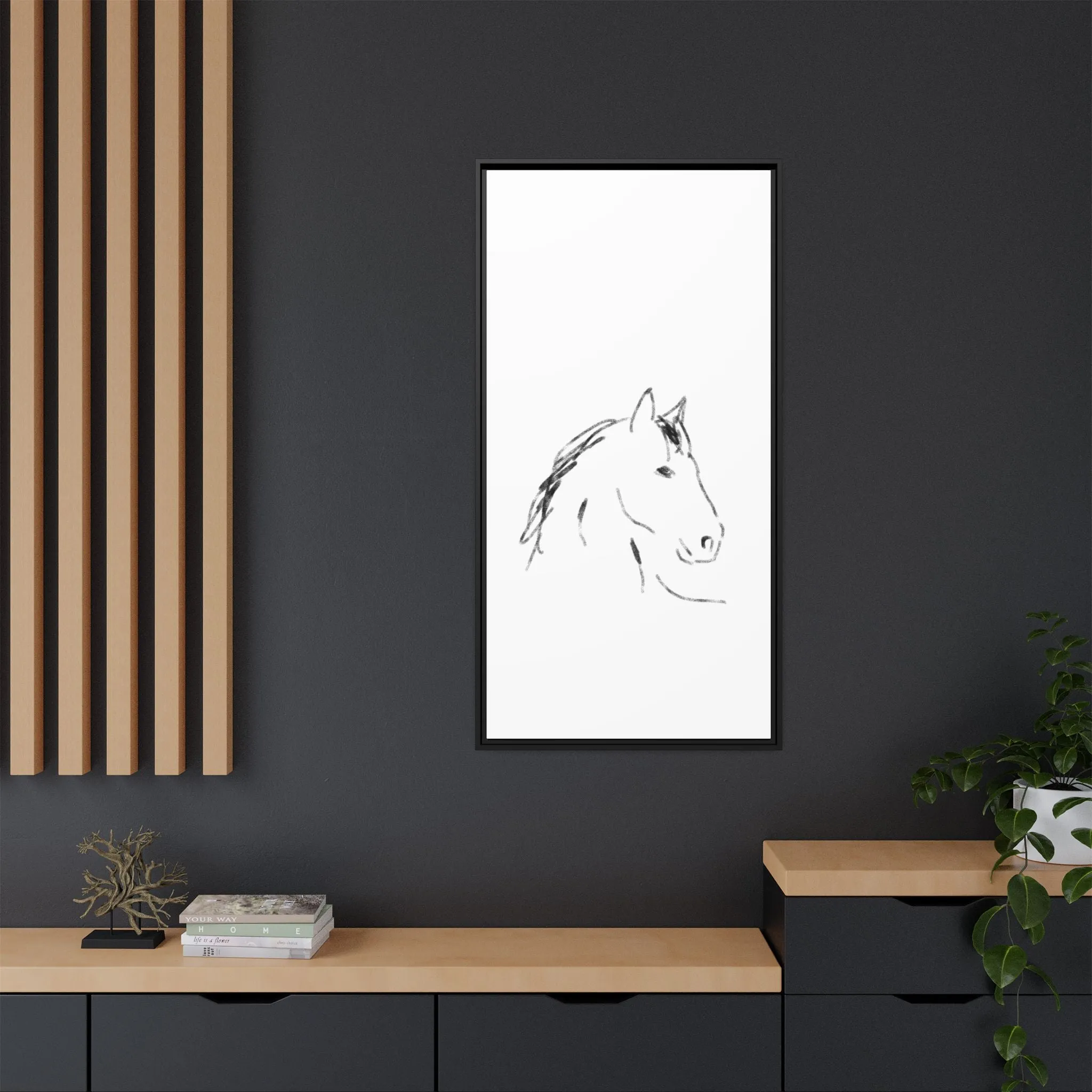 "Horse" - Artistic Framed Canvas - Modern Minimalist Line Art