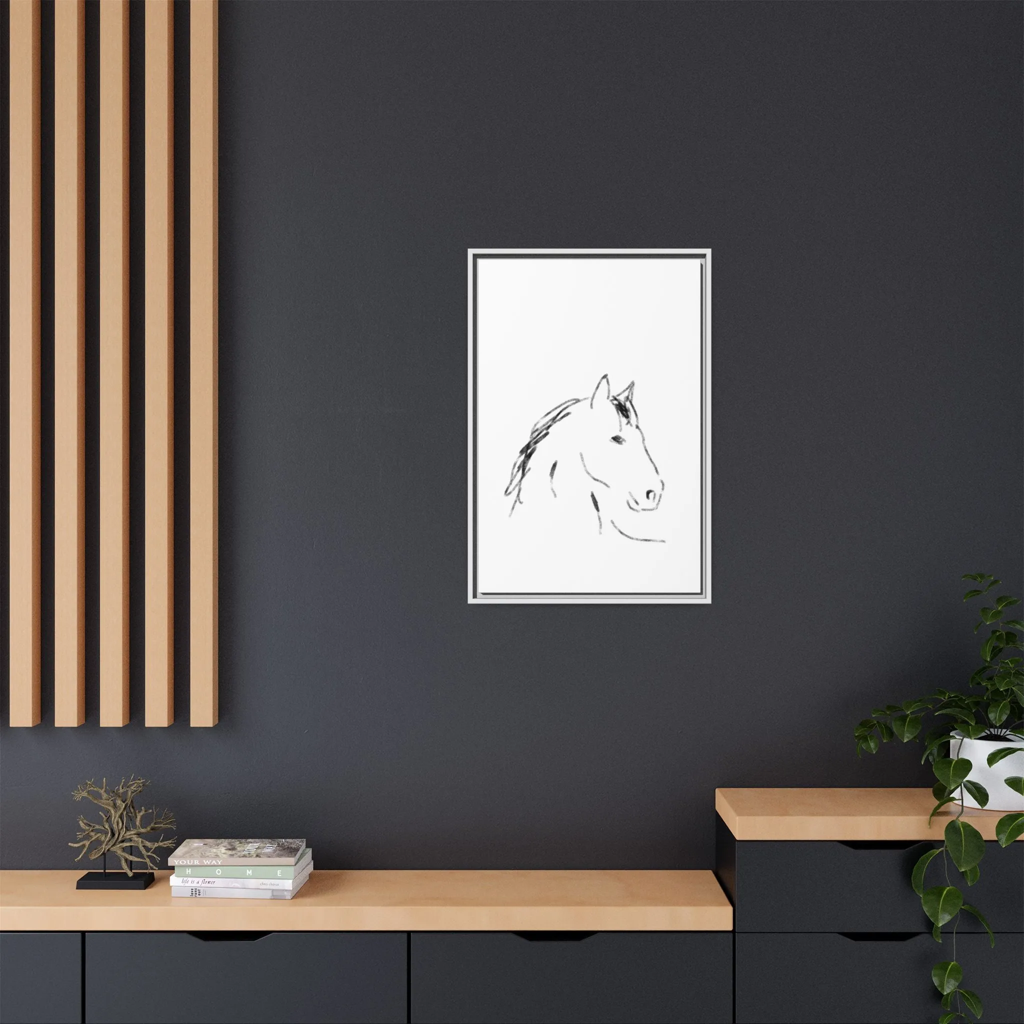 "Horse" - Artistic Framed Canvas - Modern Minimalist Line Art