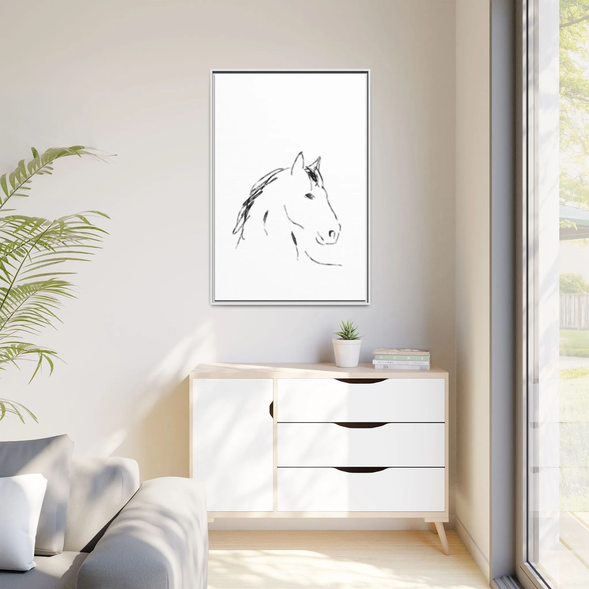 "Horse" - Artistic Framed Canvas - Modern Minimalist Line Art