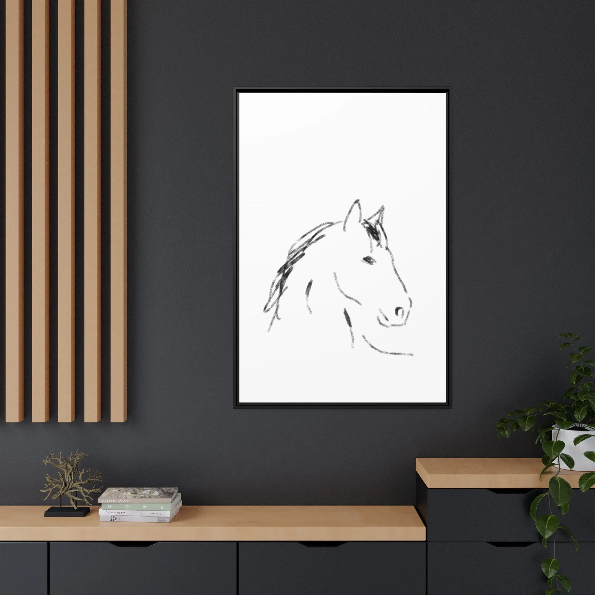 "Horse" - Artistic Framed Canvas - Modern Minimalist Line Art