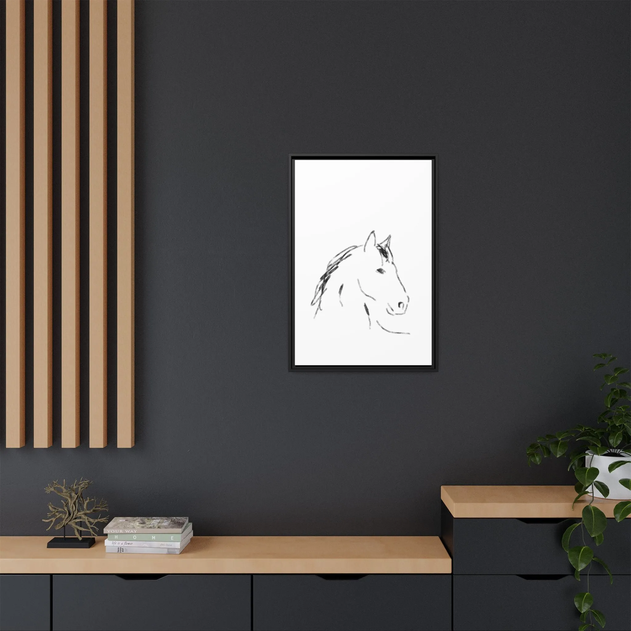 "Horse" - Artistic Framed Canvas - Modern Minimalist Line Art