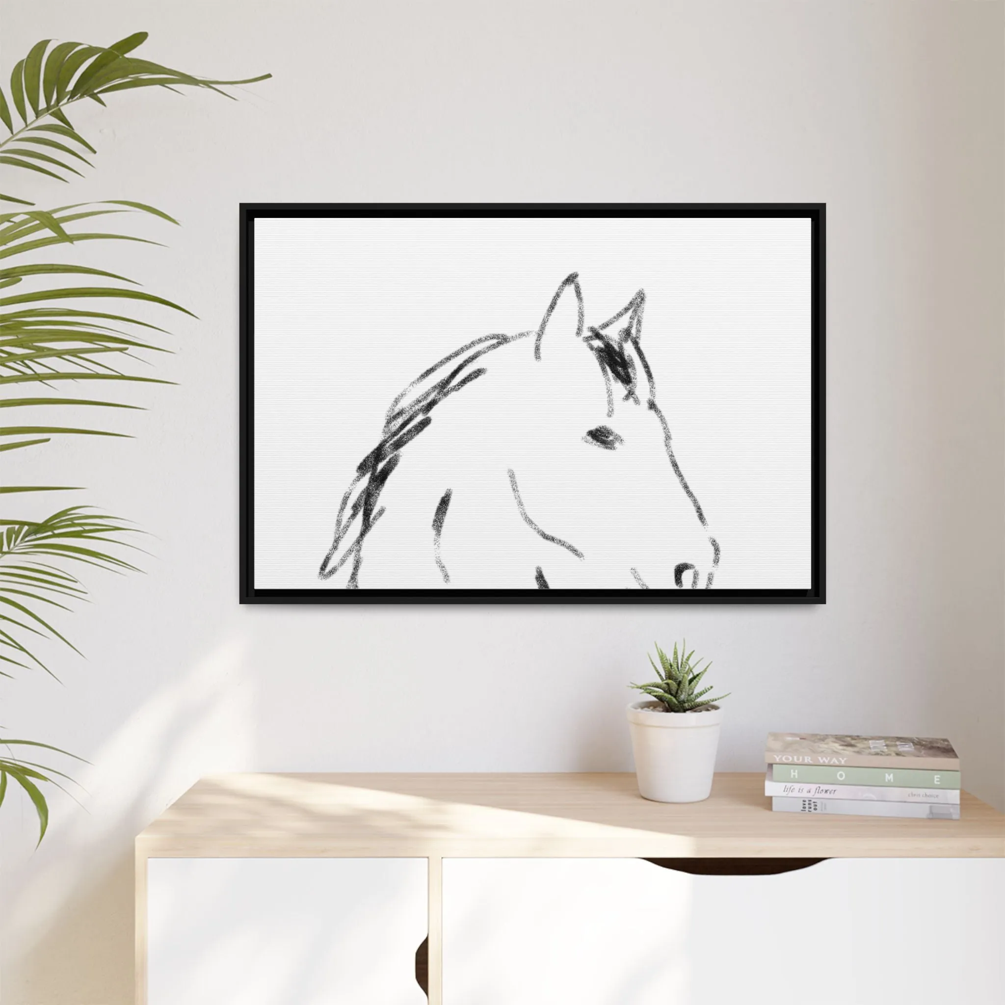 "Horse" - Artistic Framed Canvas - Modern Minimalist Line Art