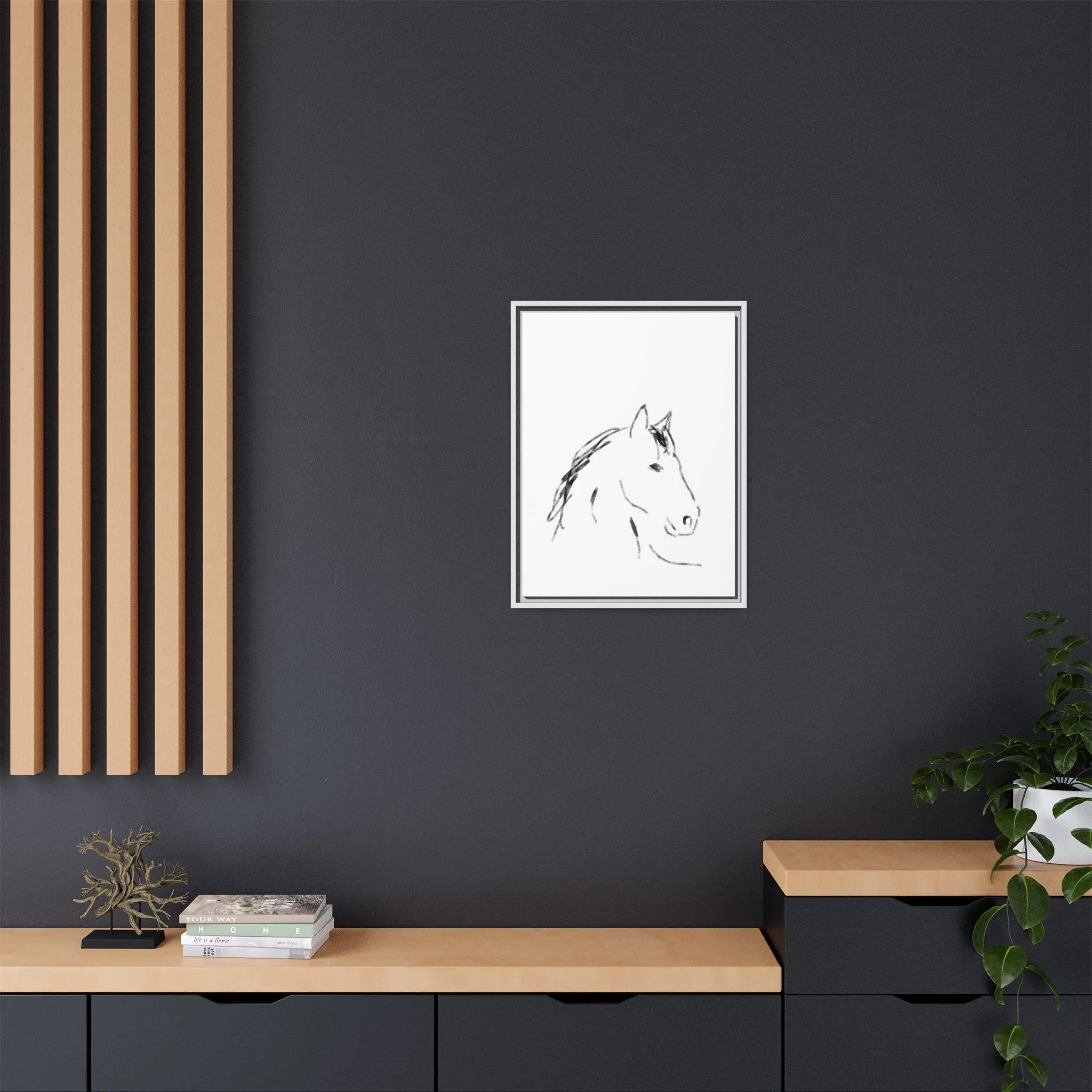 "Horse" - Artistic Framed Canvas - Modern Minimalist Line Art