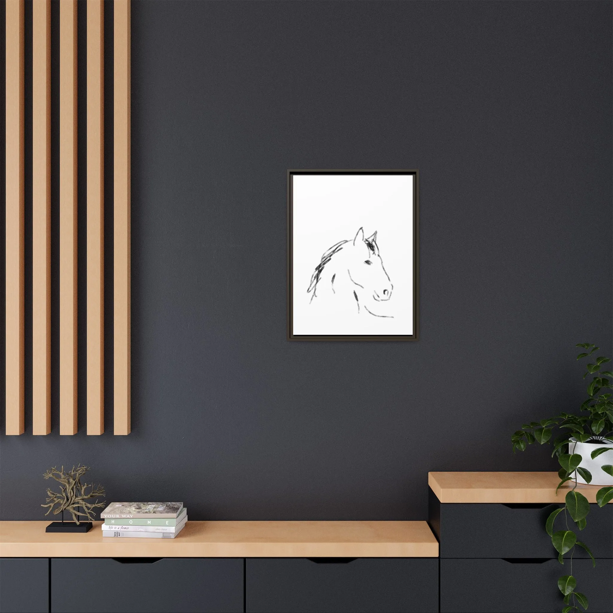 "Horse" - Artistic Framed Canvas - Modern Minimalist Line Art