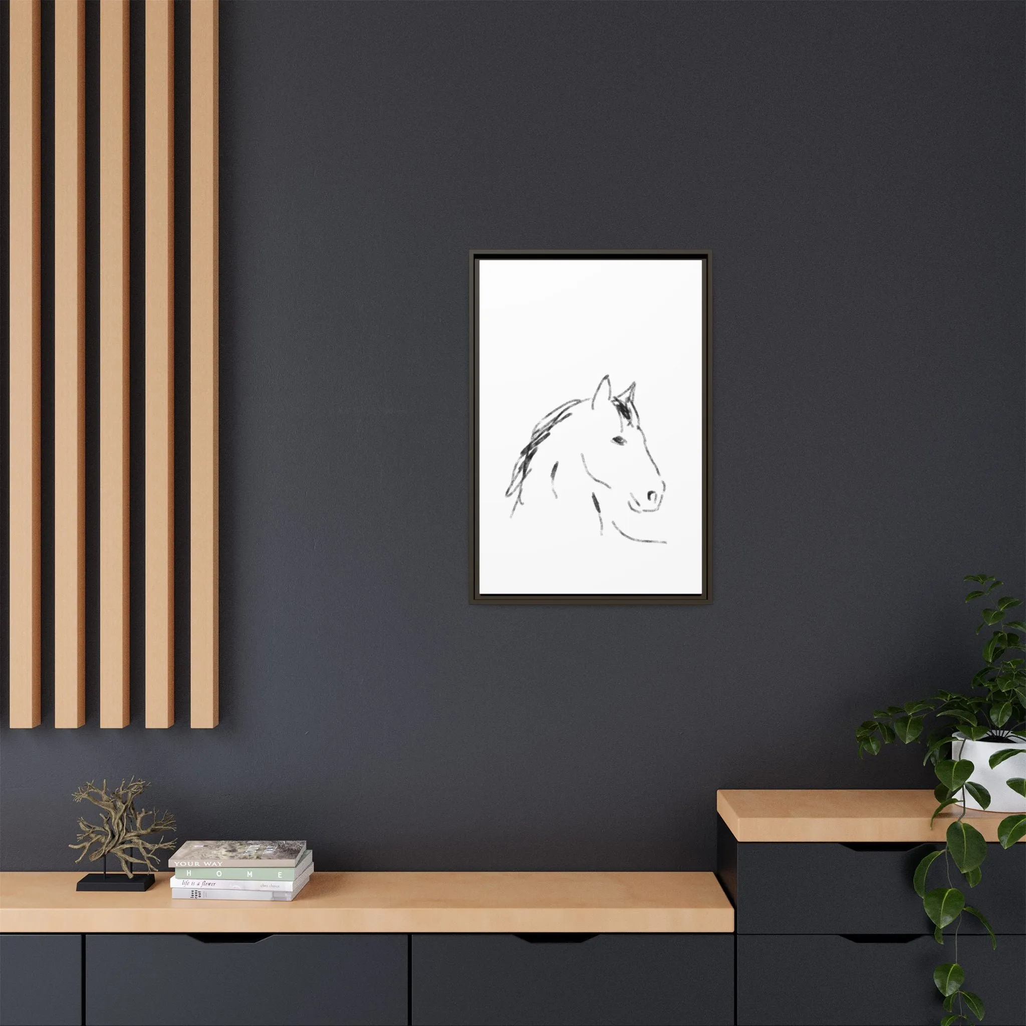 "Horse" - Artistic Framed Canvas - Modern Minimalist Line Art