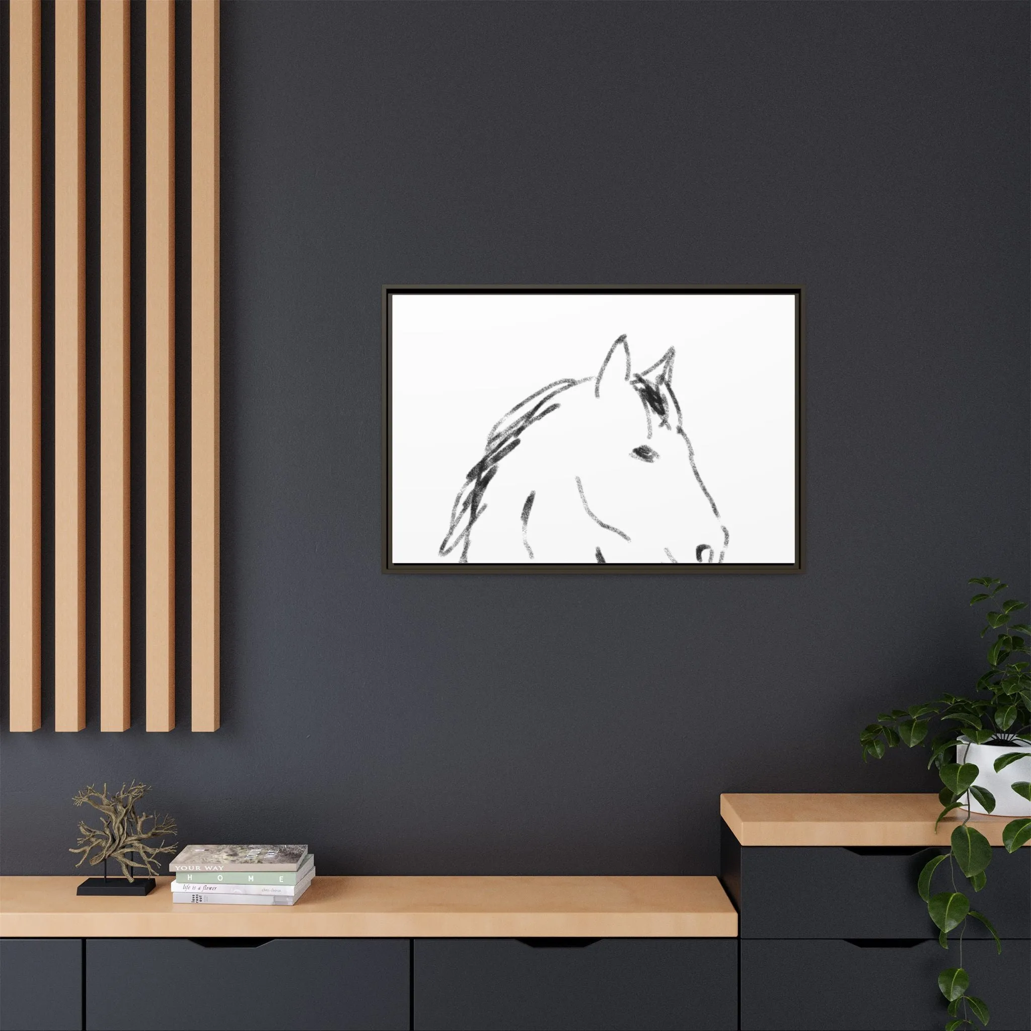 "Horse" - Artistic Framed Canvas - Modern Minimalist Line Art