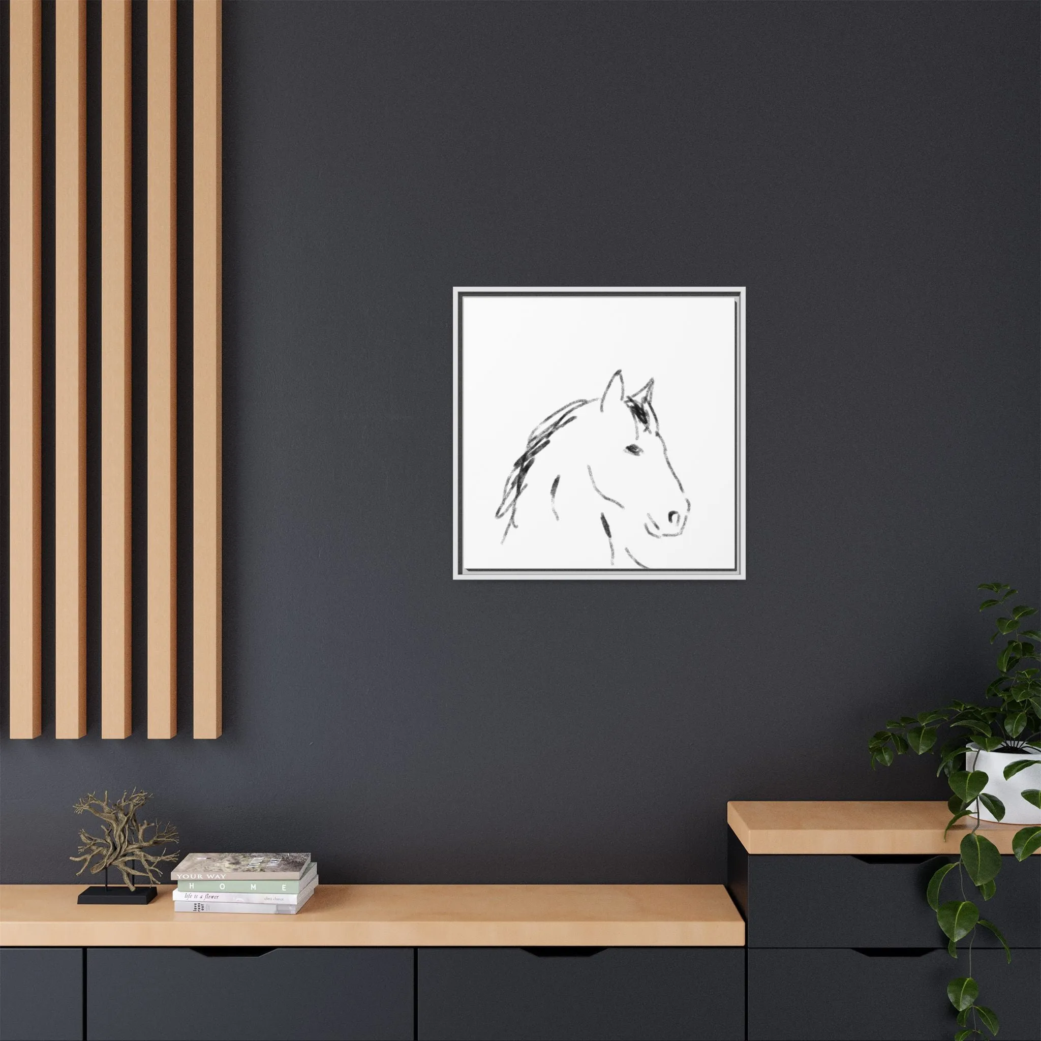 "Horse" - Artistic Framed Canvas - Modern Minimalist Line Art
