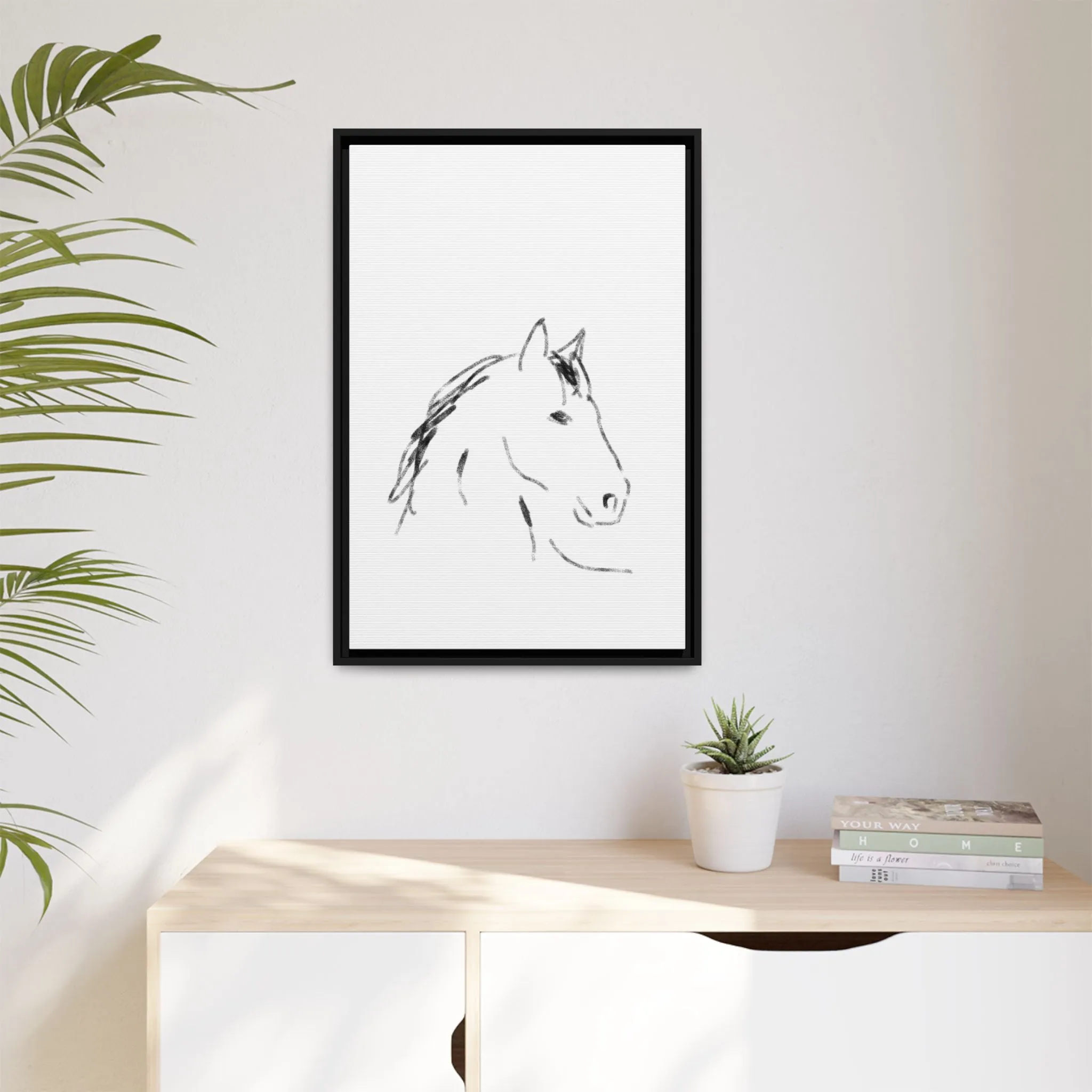 "Horse" - Artistic Framed Canvas - Modern Minimalist Line Art