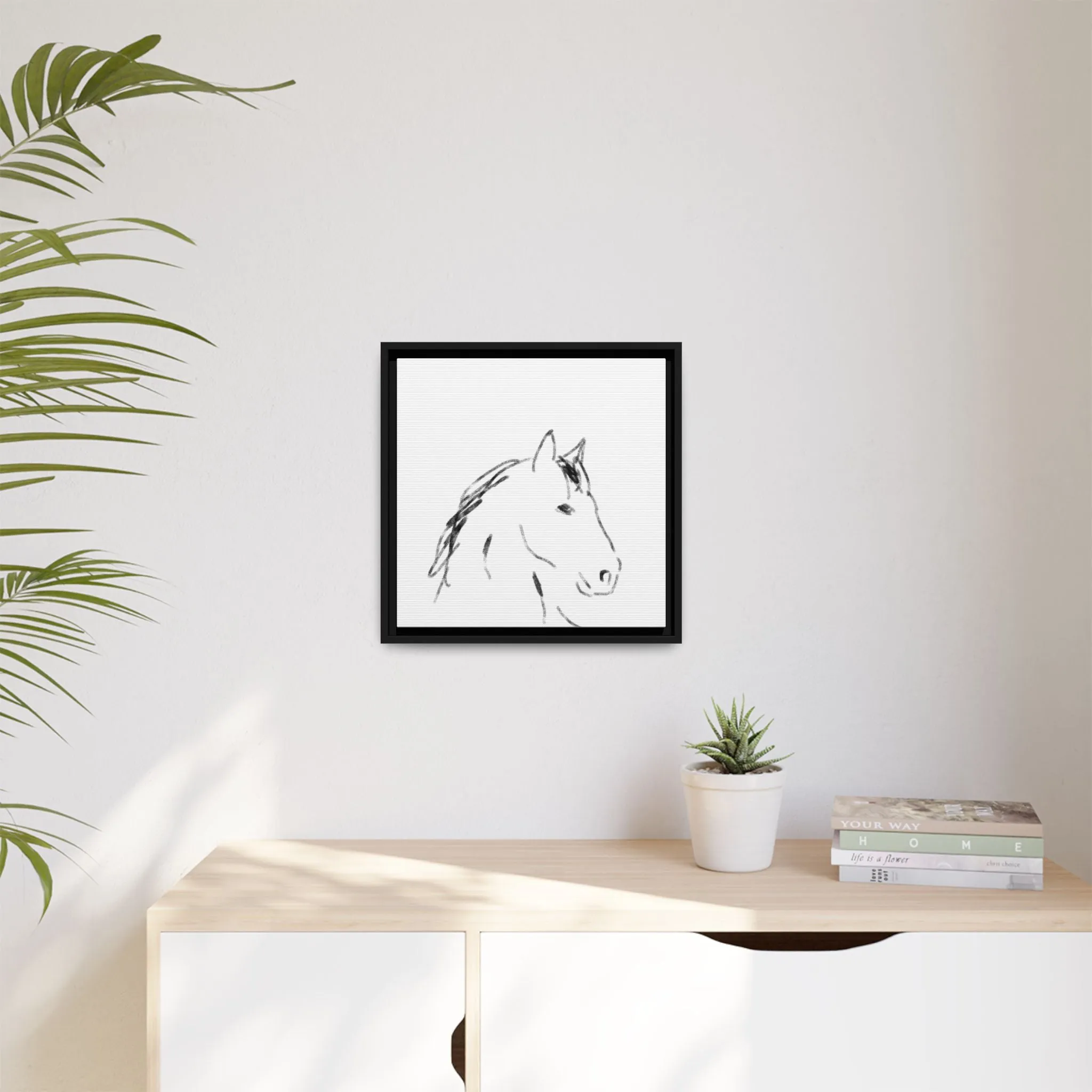 "Horse" - Artistic Framed Canvas - Modern Minimalist Line Art