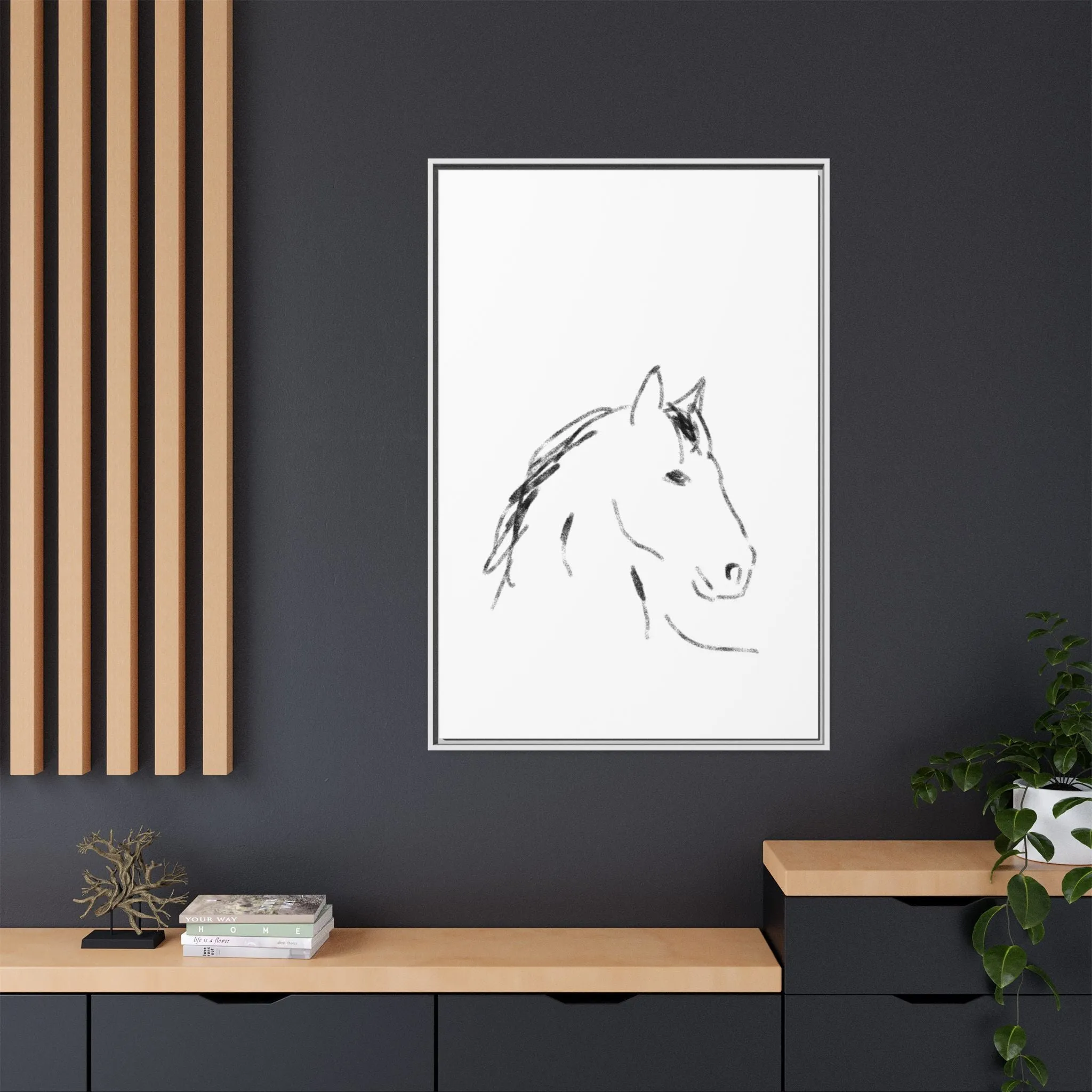 "Horse" - Artistic Framed Canvas - Modern Minimalist Line Art
