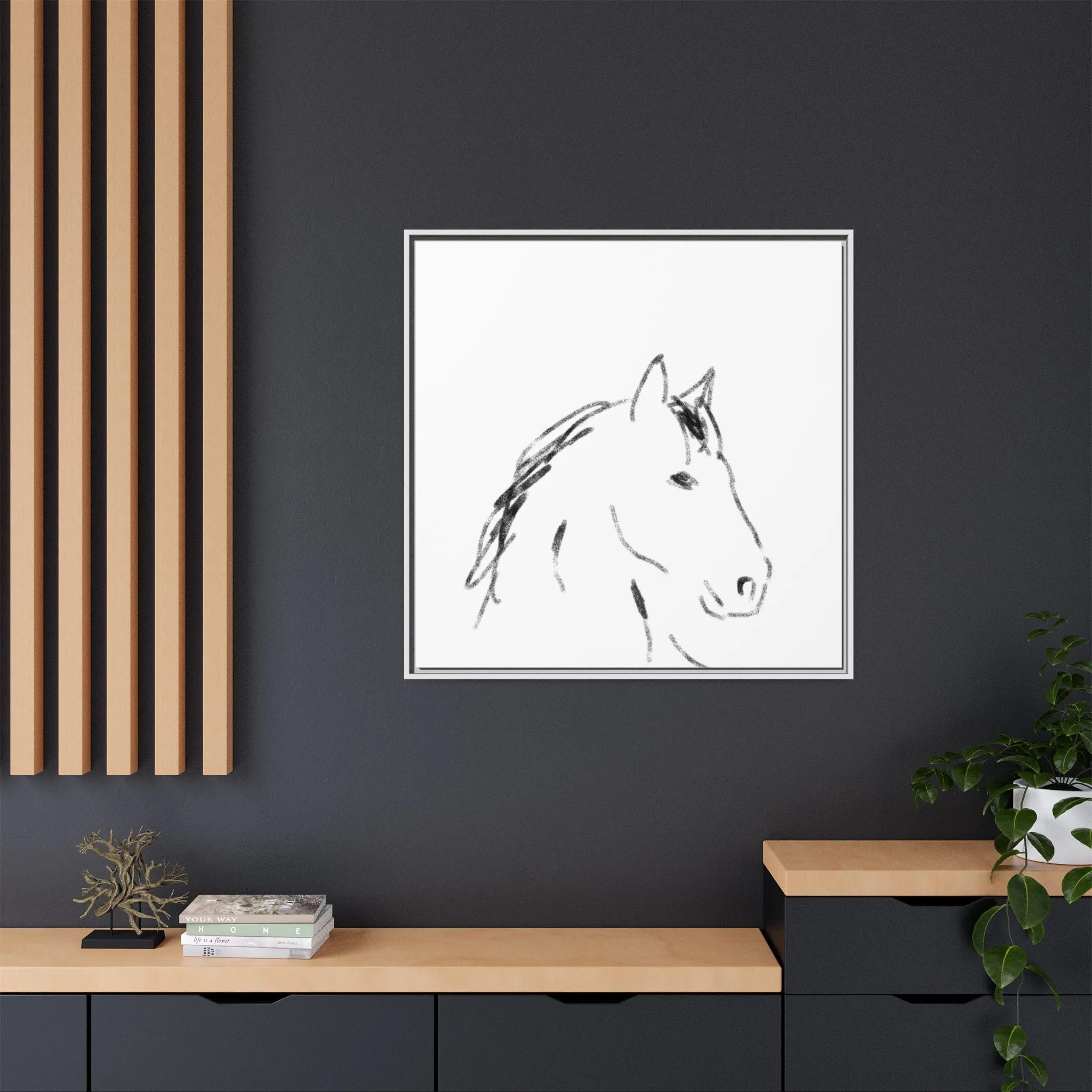 "Horse" - Artistic Framed Canvas - Modern Minimalist Line Art