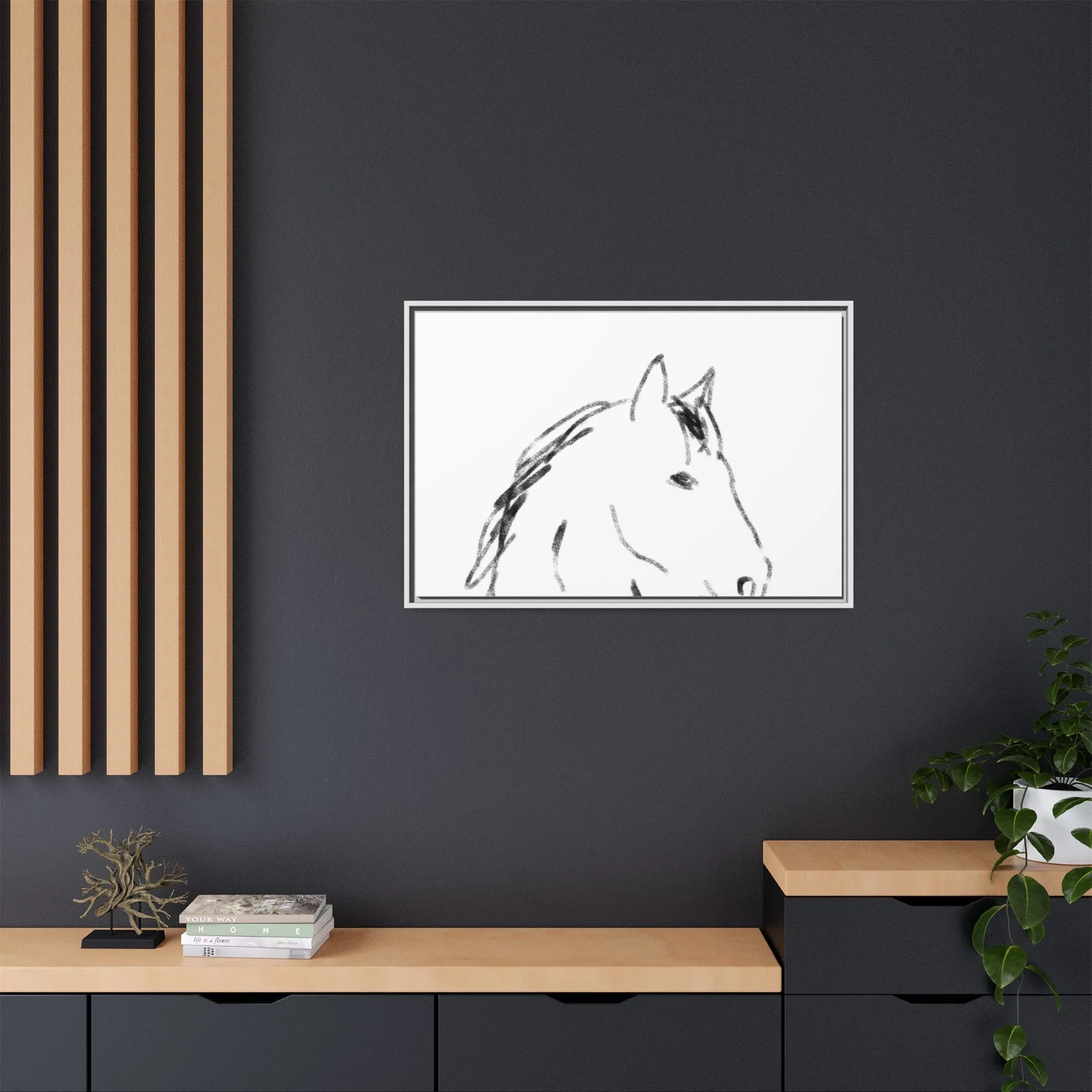 "Horse" - Artistic Framed Canvas - Modern Minimalist Line Art