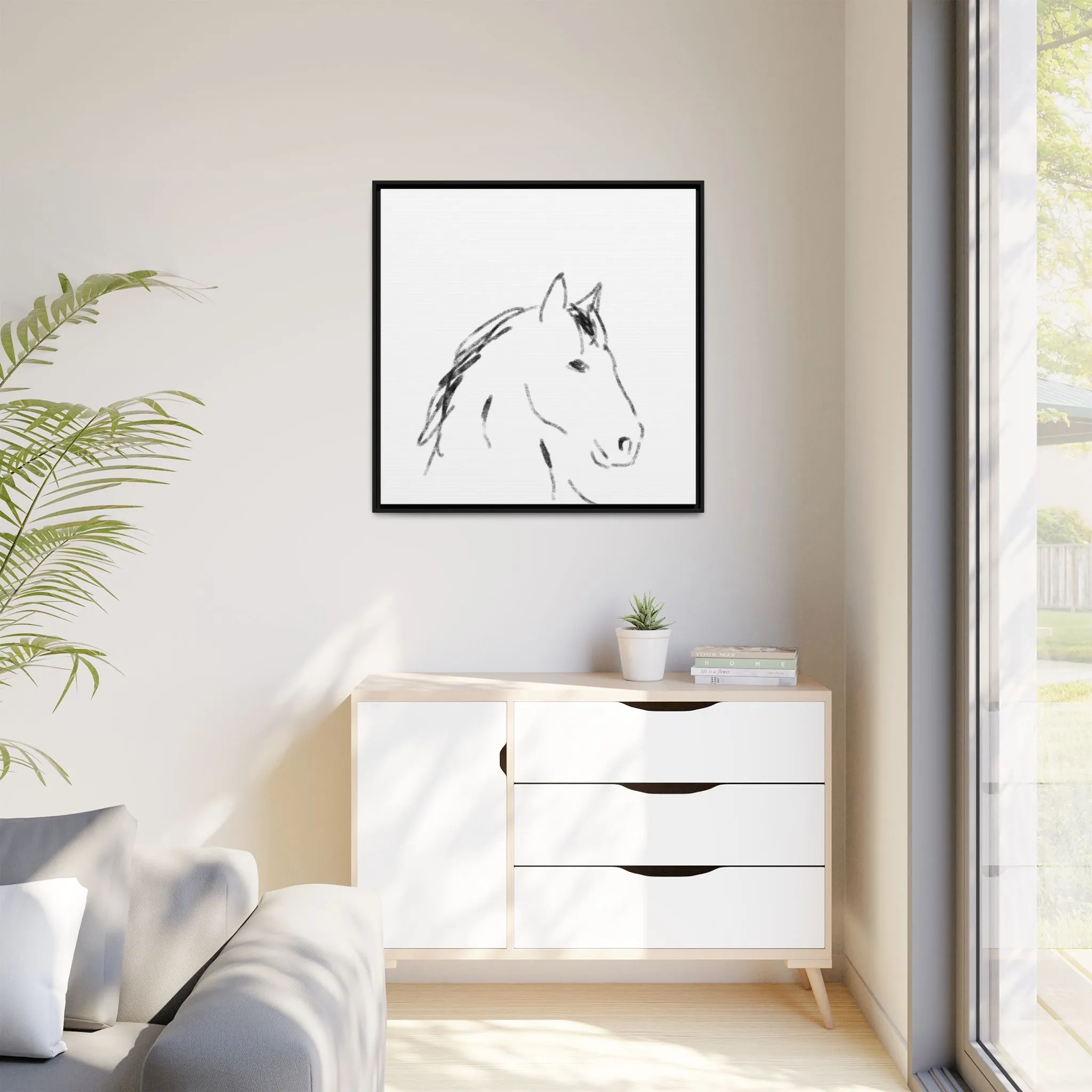 "Horse" - Artistic Framed Canvas - Modern Minimalist Line Art