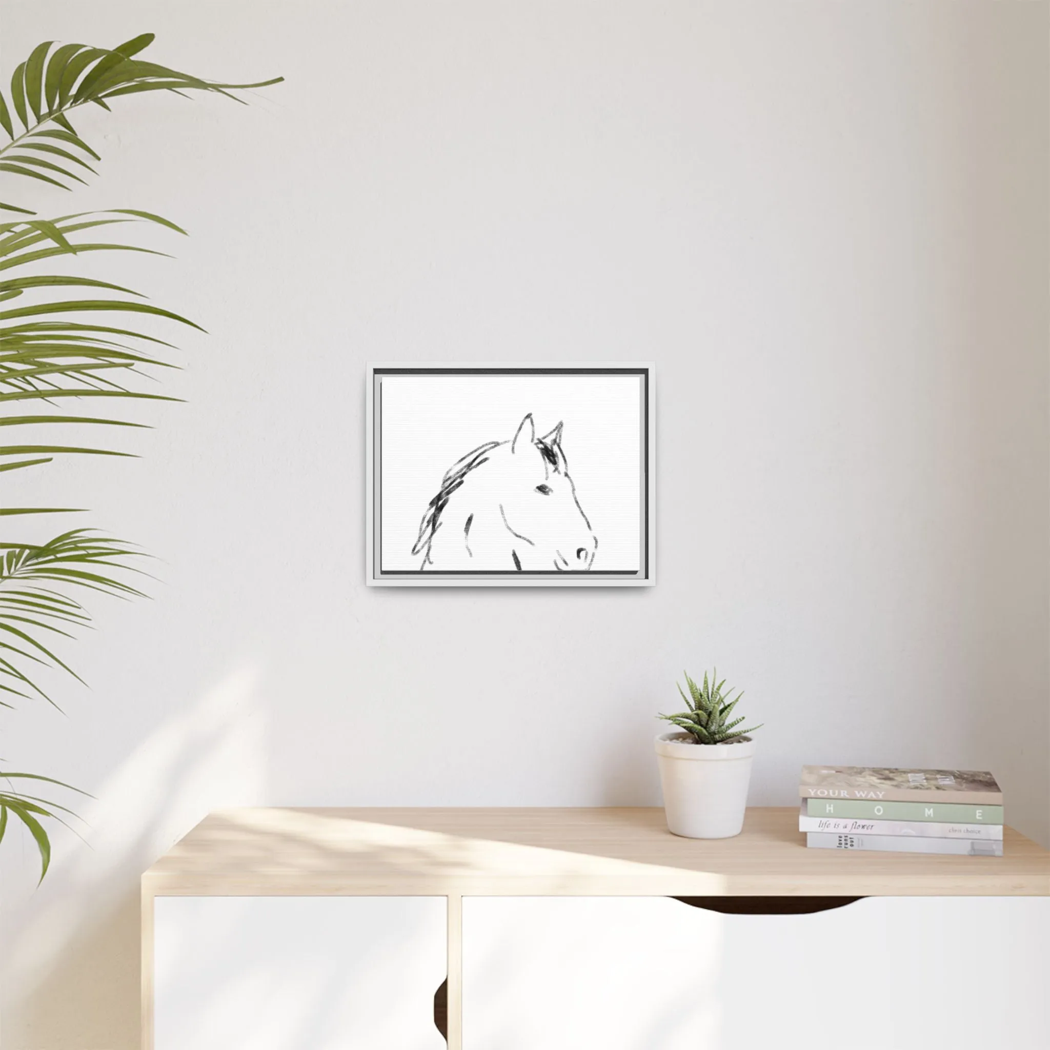 "Horse" - Artistic Framed Canvas - Modern Minimalist Line Art