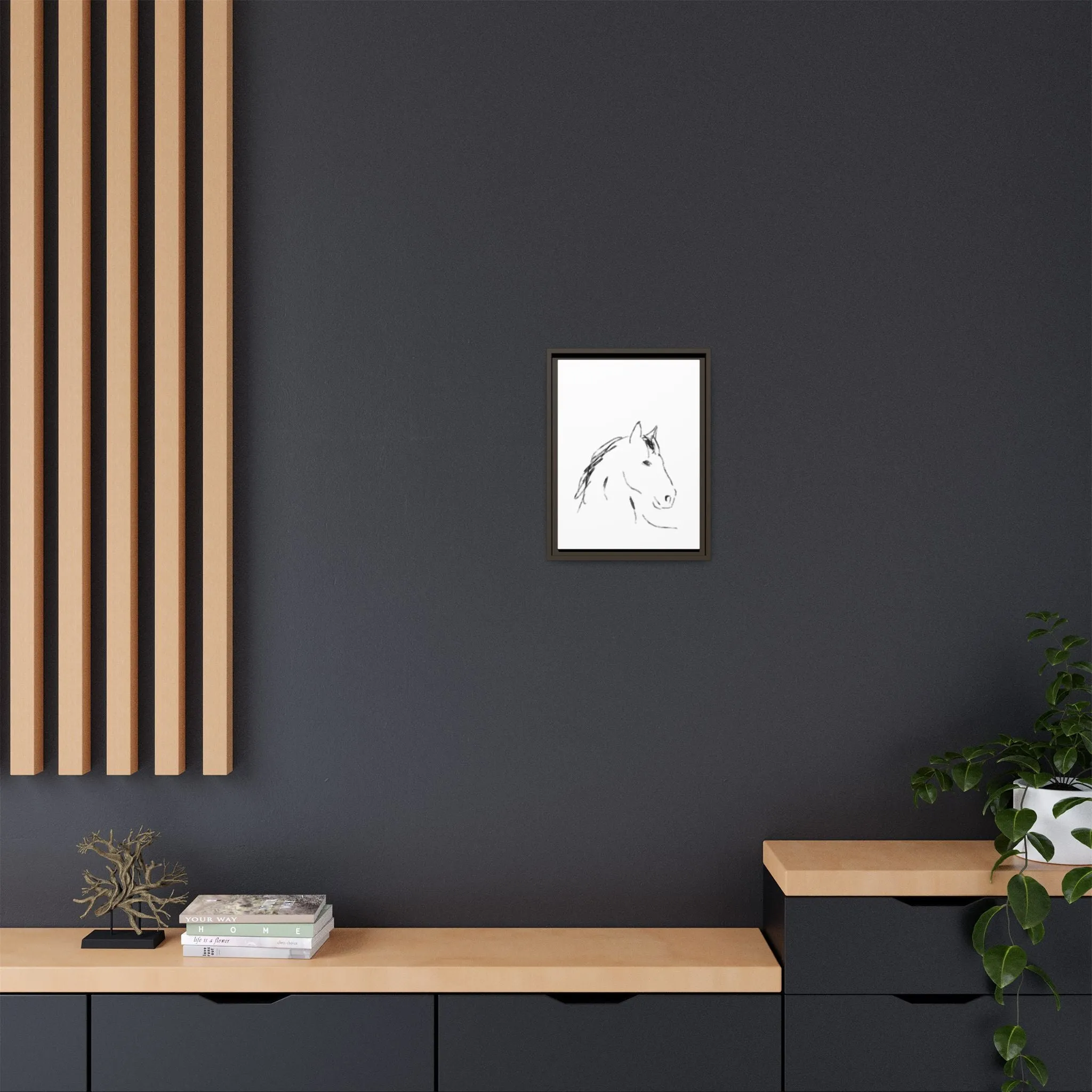 "Horse" - Artistic Framed Canvas - Modern Minimalist Line Art
