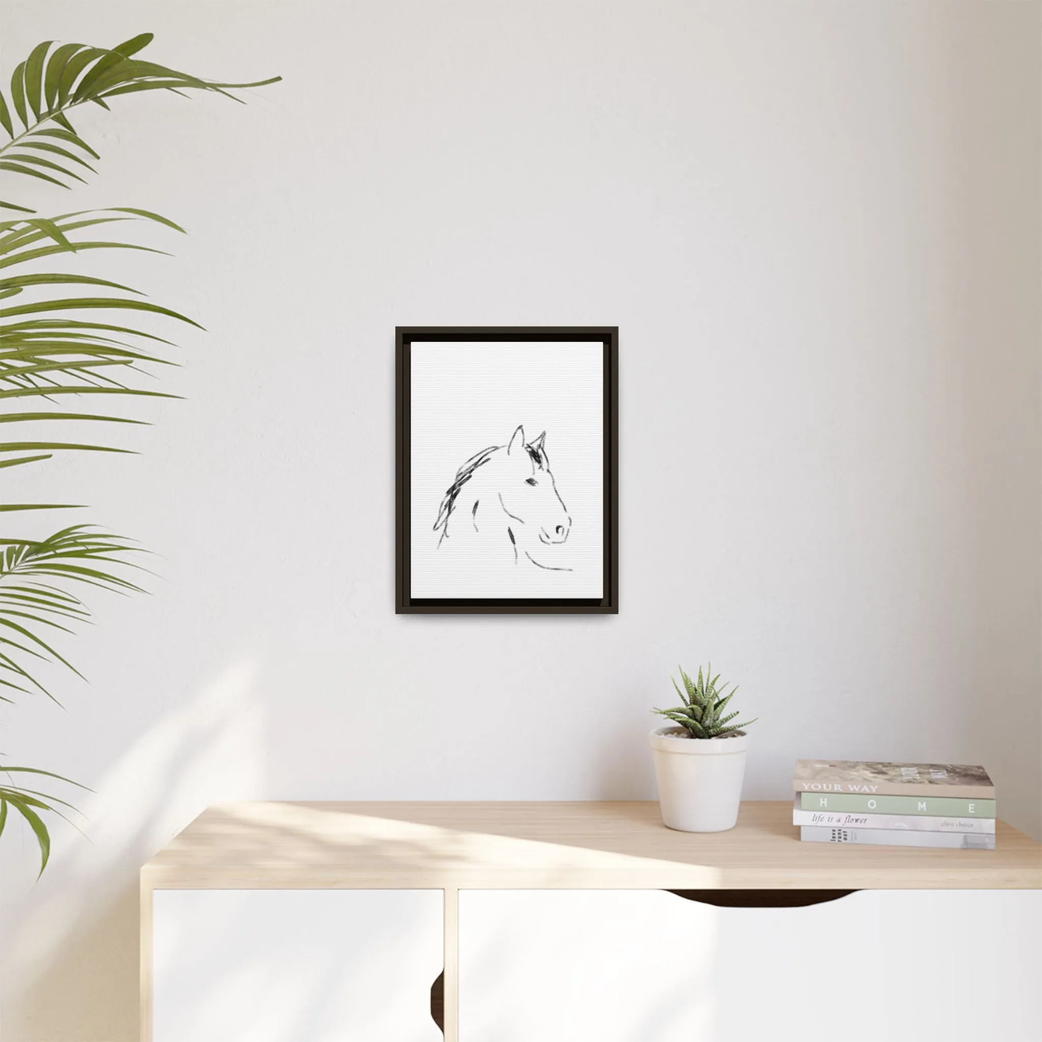 "Horse" - Artistic Framed Canvas - Modern Minimalist Line Art
