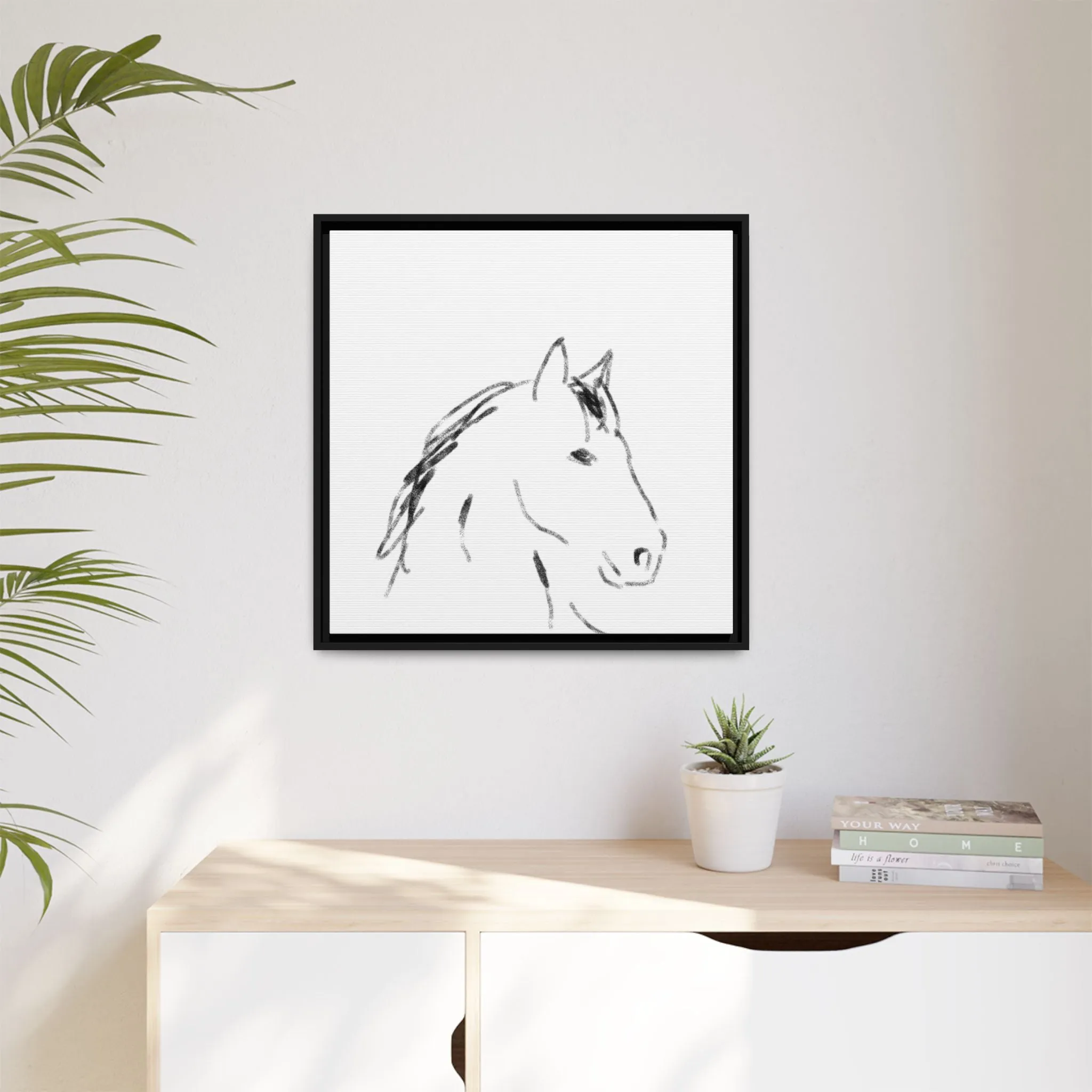 "Horse" - Artistic Framed Canvas - Modern Minimalist Line Art