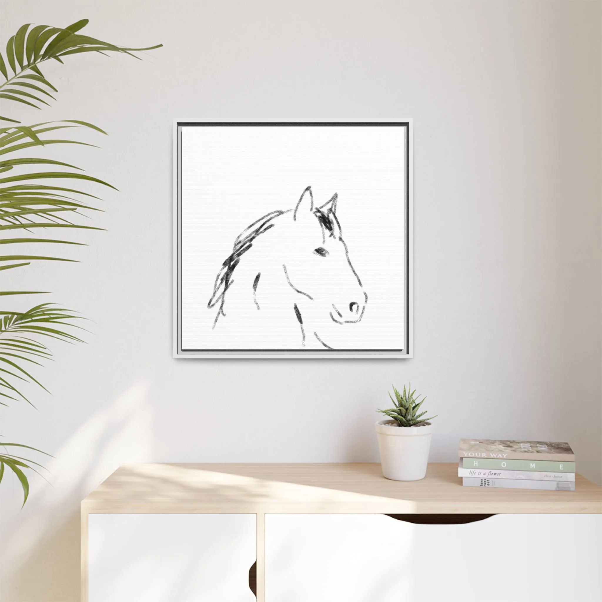 "Horse" - Artistic Framed Canvas - Modern Minimalist Line Art
