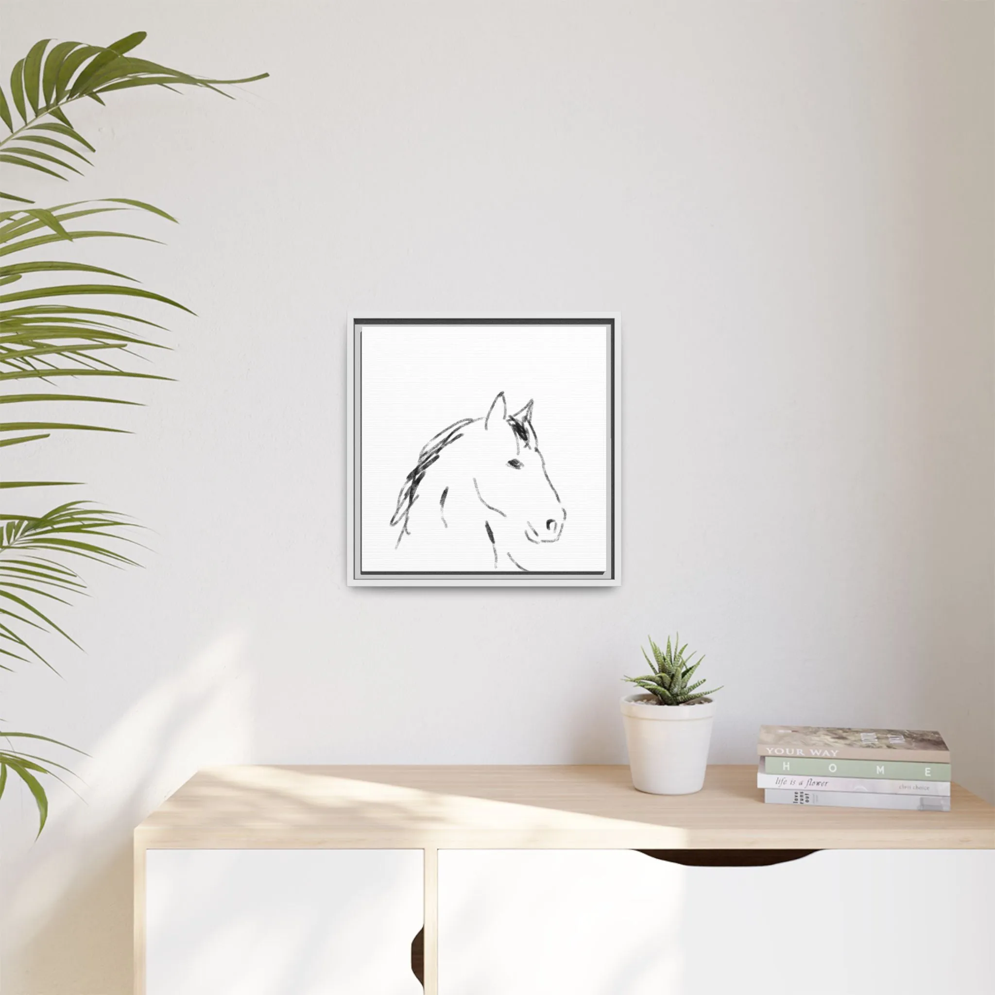 "Horse" - Artistic Framed Canvas - Modern Minimalist Line Art