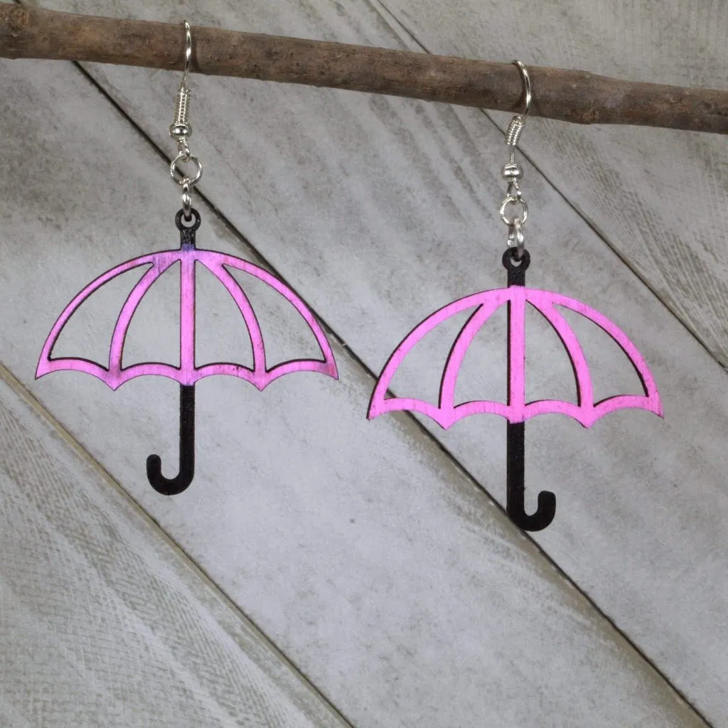 Rainy Day Umbrella Wooden Dangle Earrings by Cate's Concepts, LLC