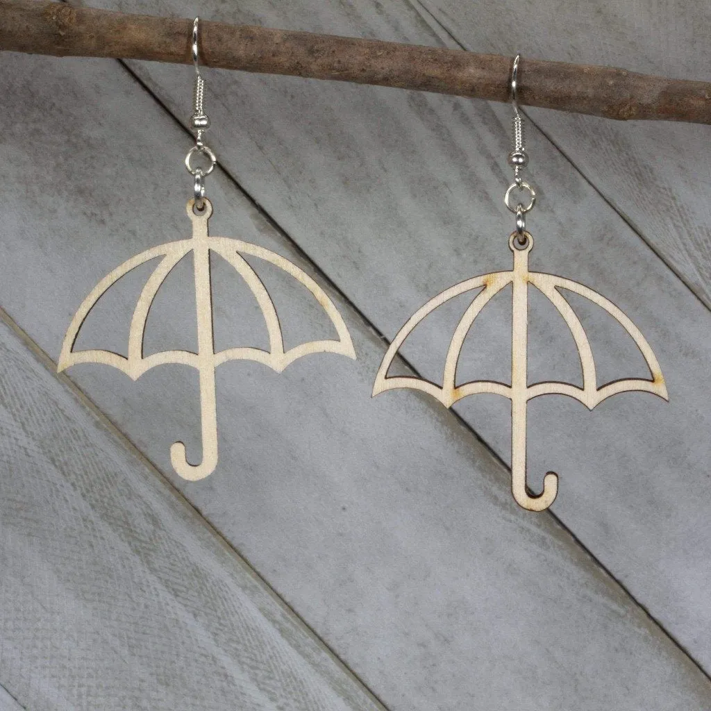 Rainy Day Umbrella Wooden Dangle Earrings by Cate's Concepts, LLC