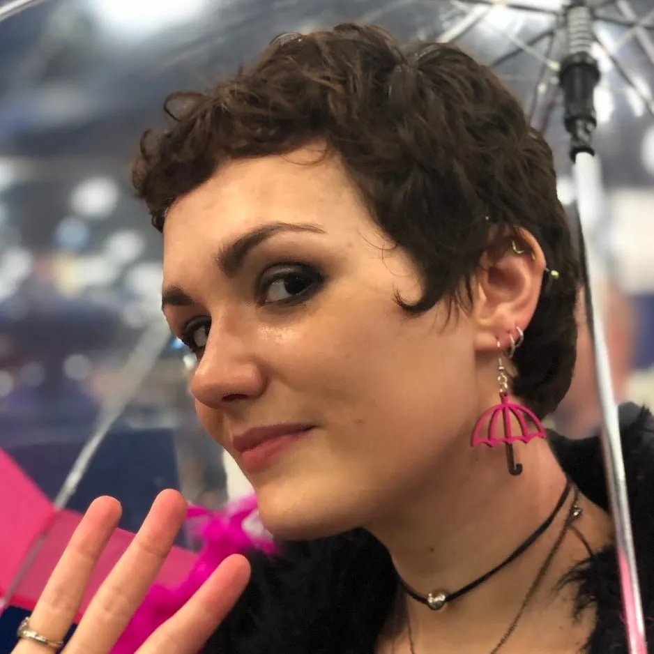 Rainy Day Umbrella Wooden Dangle Earrings by Cate's Concepts, LLC