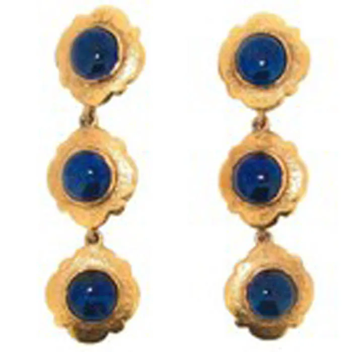 Rare Chanel Earrings Vintage Couture Statement Clip-on Sapphire Blue Earrings