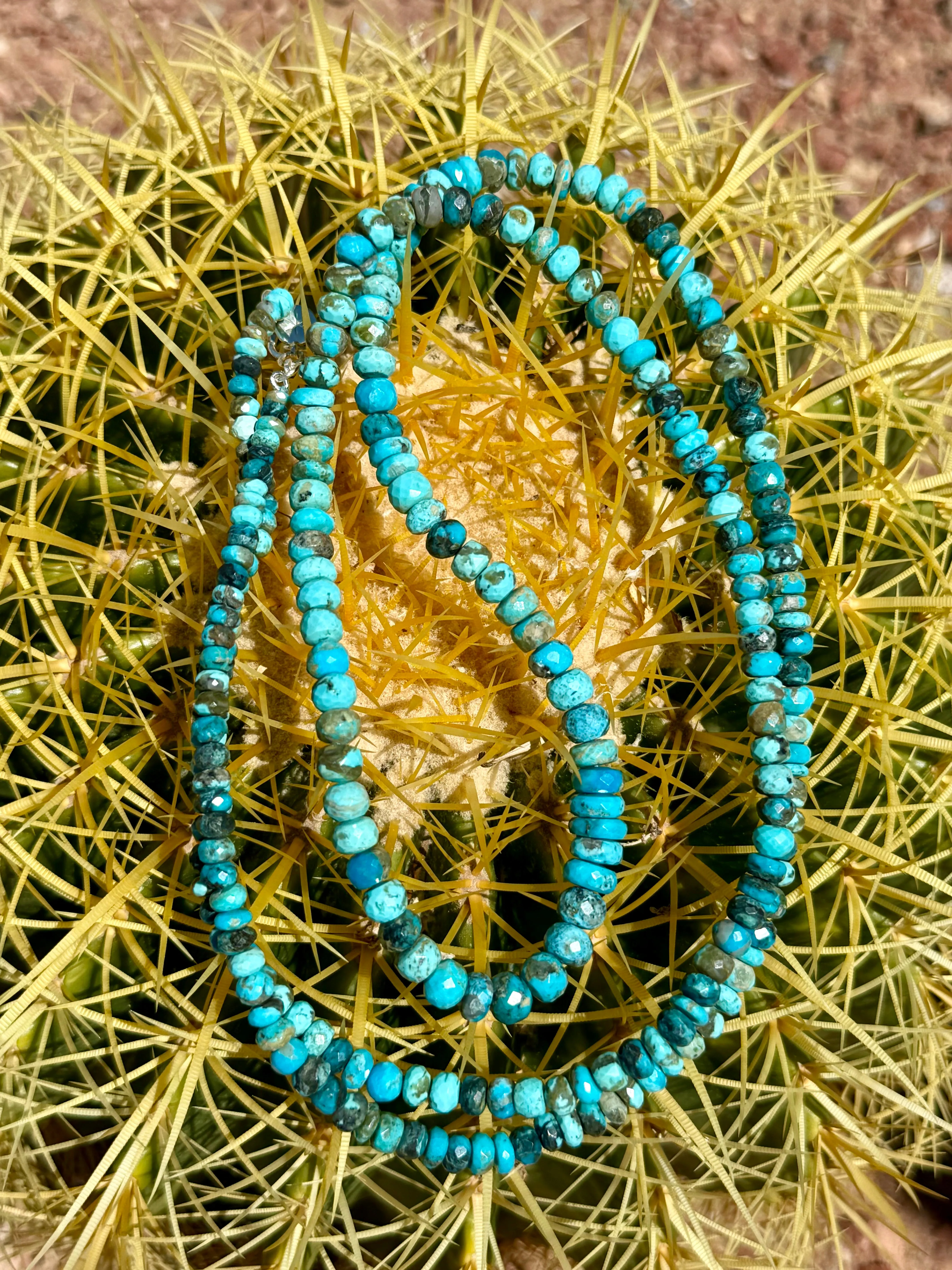 Rare Sleeping Beauty Faceted Turquoise Long Necklace