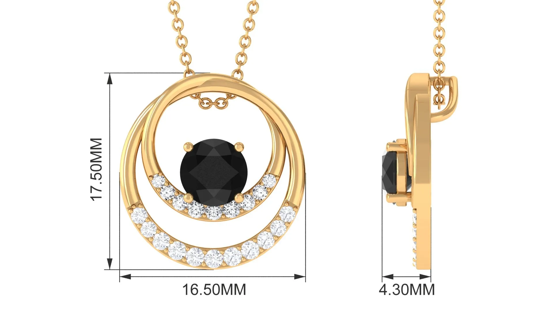 Real Black Onyx and Diamond Open Circle Pendant