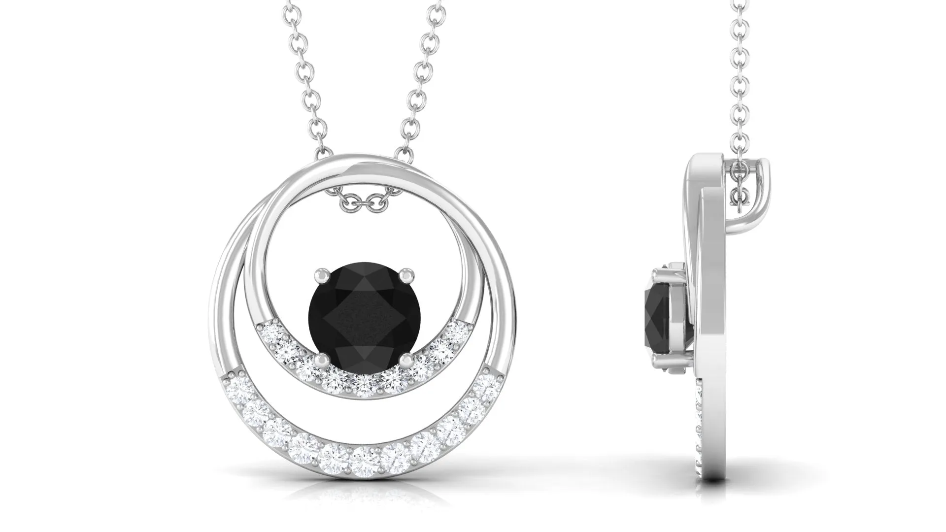 Real Black Onyx and Diamond Open Circle Pendant