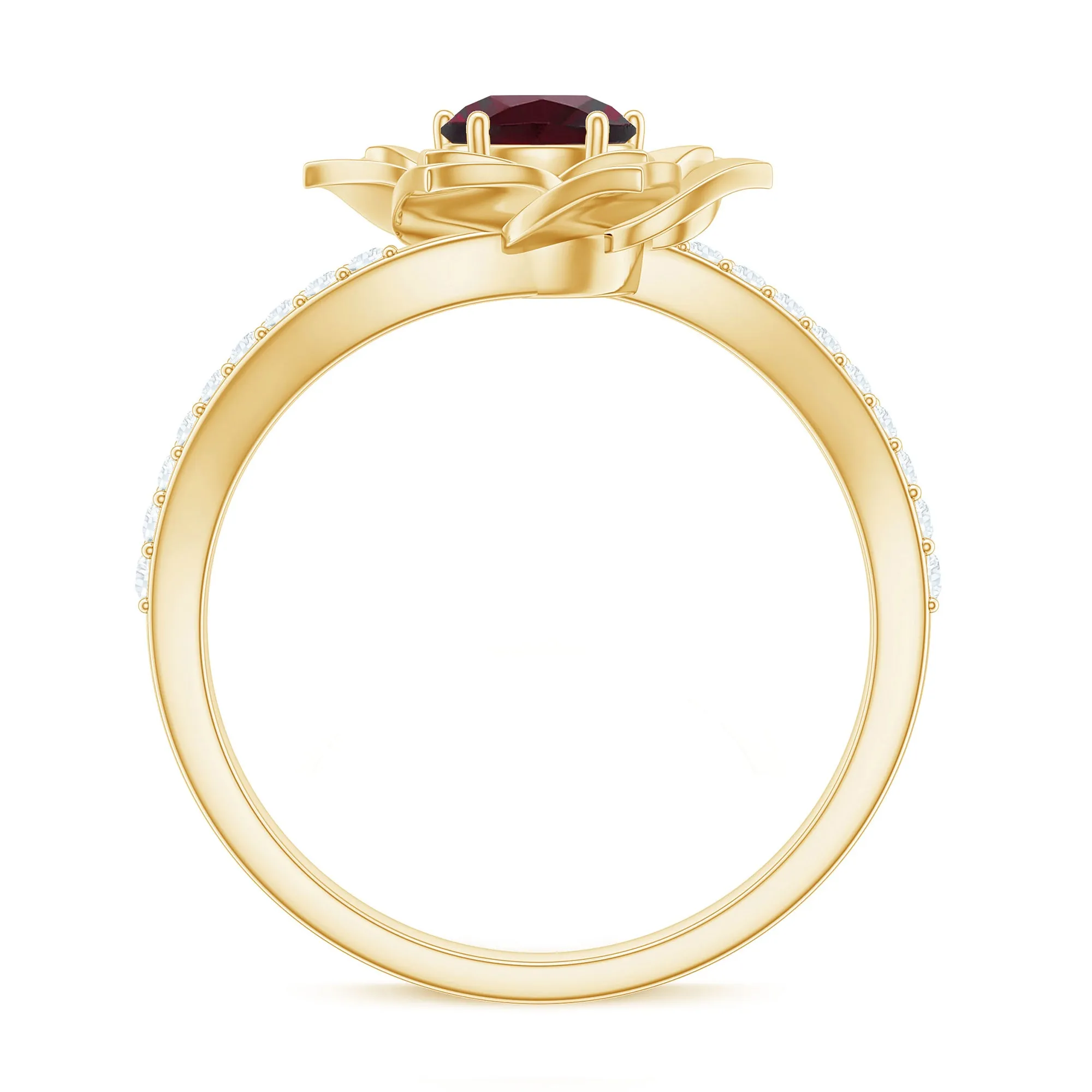 Real Rhodolite and Diamond Flower Ring with Bypass Shank