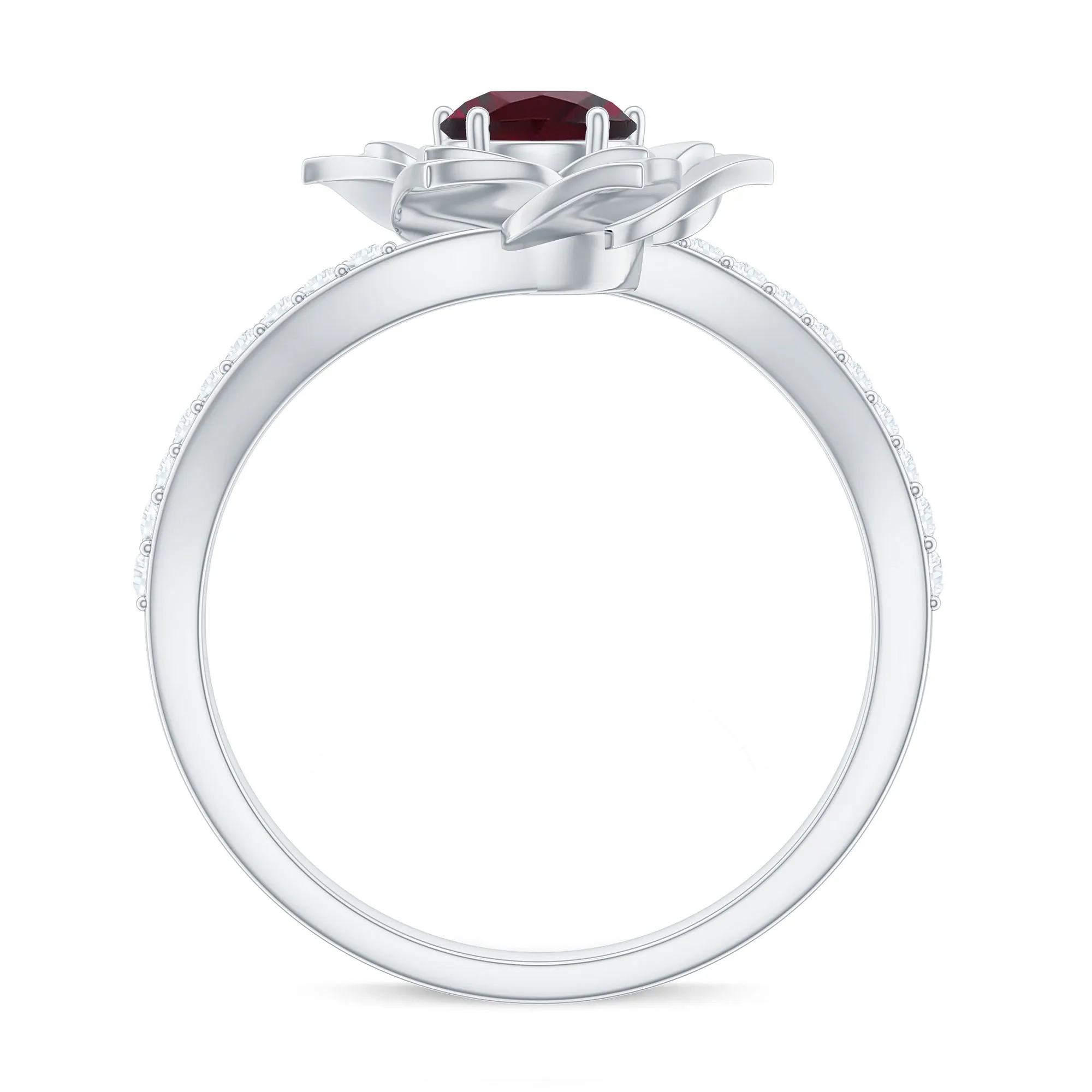 Real Rhodolite and Diamond Flower Ring with Bypass Shank