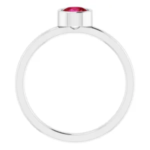 Rhodium-Plated Sterling Silver 5 mm Imitation Ruby Ring