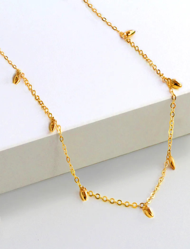 RICE Bead Thin Chain Strand Necklace | 18K Gold Over Sterling Silver