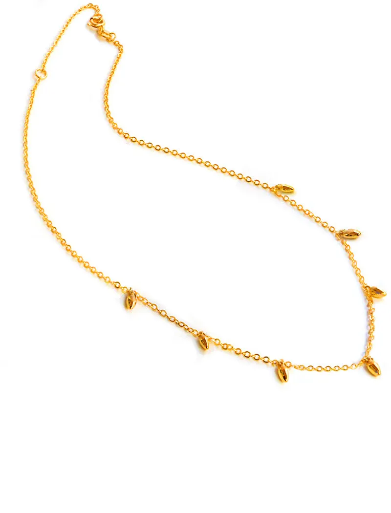 RICE Bead Thin Chain Strand Necklace | 18K Gold Over Sterling Silver