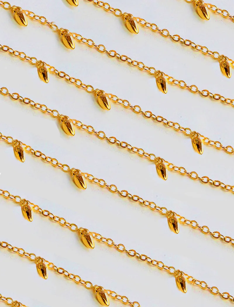 RICE Bead Thin Chain Strand Necklace | 18K Gold Over Sterling Silver