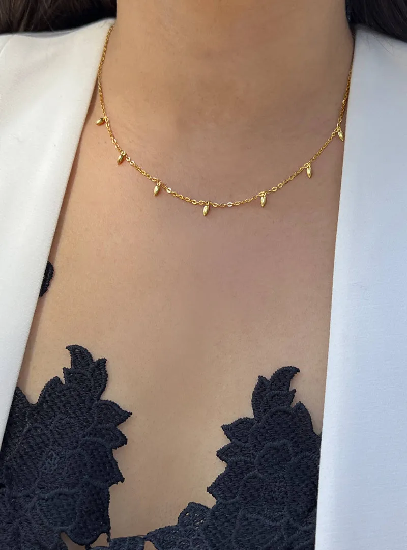 RICE Bead Thin Chain Strand Necklace | 18K Gold Over Sterling Silver