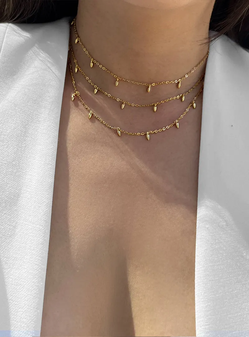 RICE Bead Thin Chain Strand Necklace | 18K Gold Over Sterling Silver