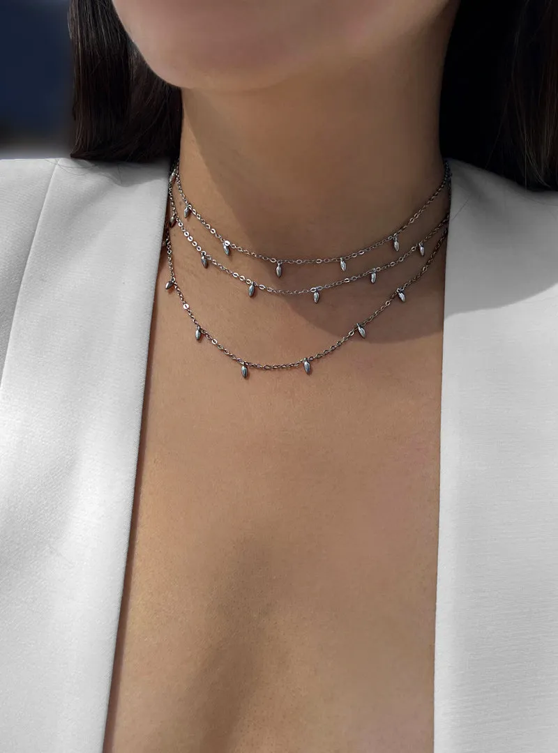 RICE Bead Thin Chain Strand Necklace | Sterling Silver