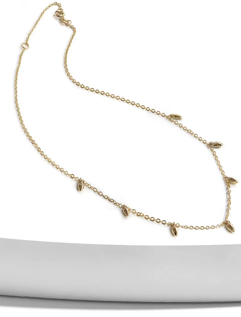 RICE Bead Thin Chain Strand Necklace | Sterling Silver
