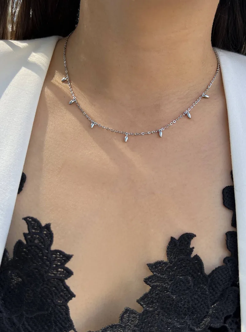 RICE Bead Thin Chain Strand Necklace | Sterling Silver