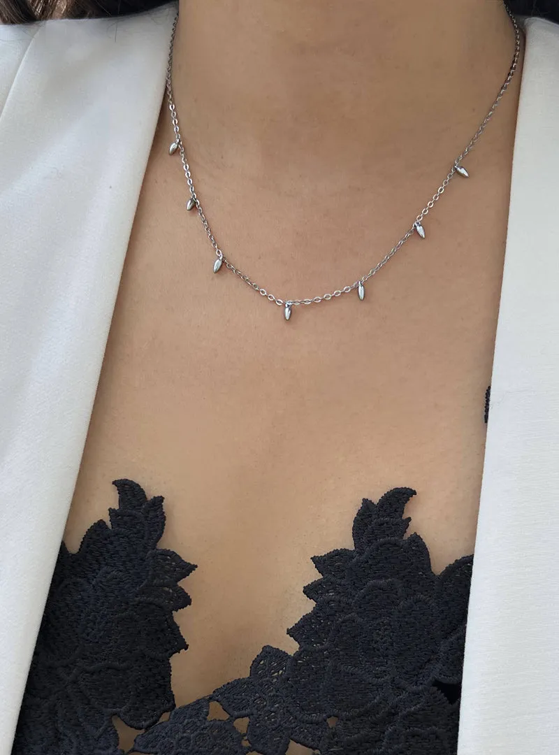 RICE Bead Thin Chain Strand Necklace | Sterling Silver