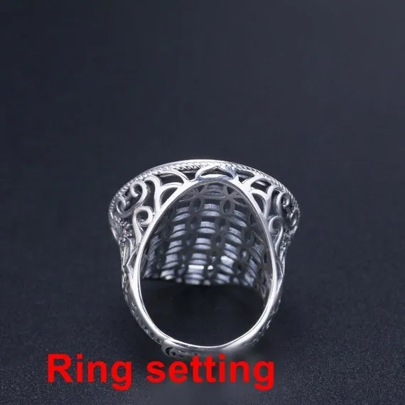 Ring Setting Blank Bezel 24x30mm 1pc 11g 925 Sterling Silver Adjustable for 1 Oval Shape Cabochon Stone Cameo No Prongs Wholesale Available