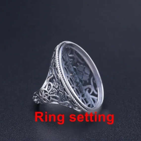 Ring Setting Blank Bezel 24x30mm 1pc 11g 925 Sterling Silver Adjustable for 1 Oval Shape Cabochon Stone Cameo No Prongs Wholesale Available
