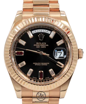 Rolex Day-Date II President 218235 18K Rose Gold FACTORY Ruby & Diamond Dial BOX/PAPER