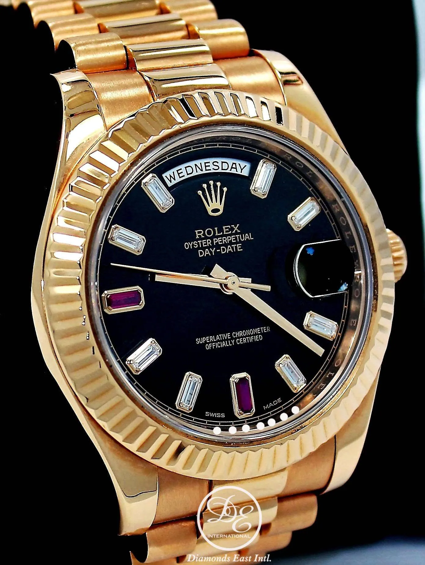 Rolex Day-Date II President 218235 18K Rose Gold FACTORY Ruby & Diamond Dial BOX/PAPER