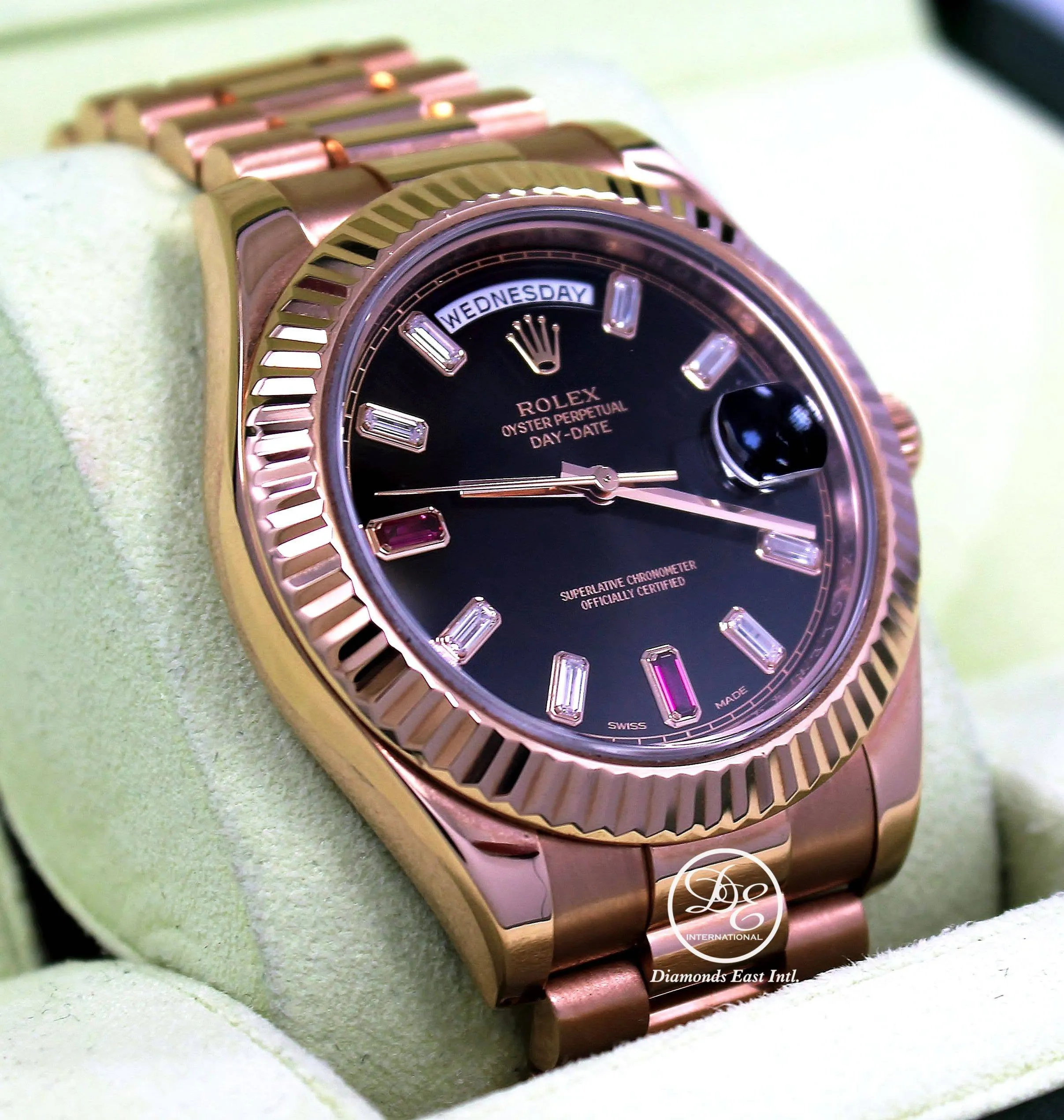 Rolex Day-Date II President 218235 18K Rose Gold FACTORY Ruby & Diamond Dial BOX/PAPER