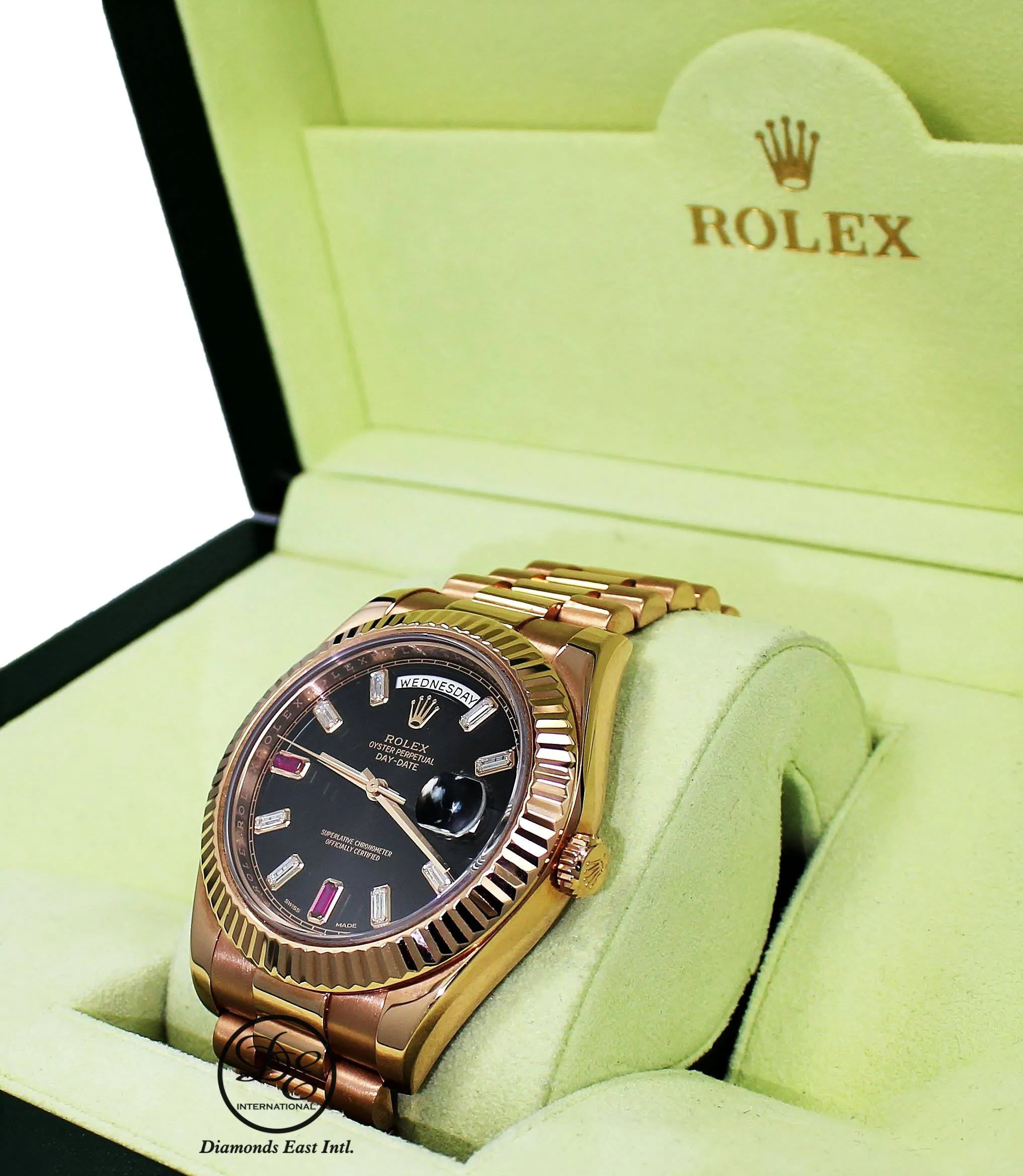 Rolex Day-Date II President 218235 18K Rose Gold FACTORY Ruby & Diamond Dial BOX/PAPER