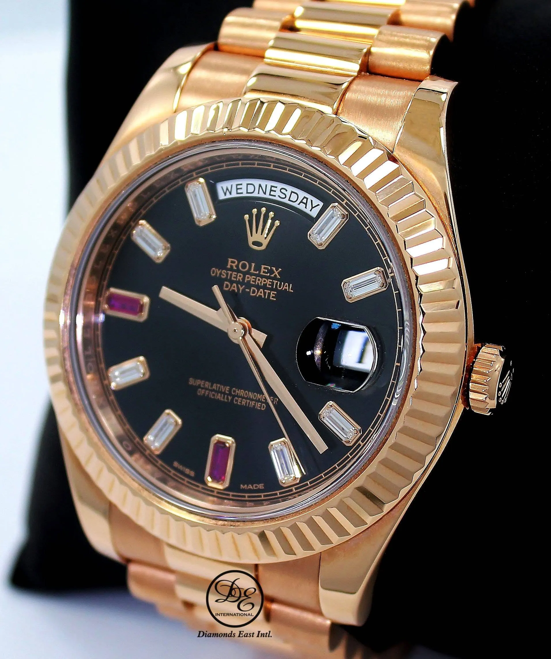 Rolex Day-Date II President 218235 18K Rose Gold FACTORY Ruby & Diamond Dial BOX/PAPER